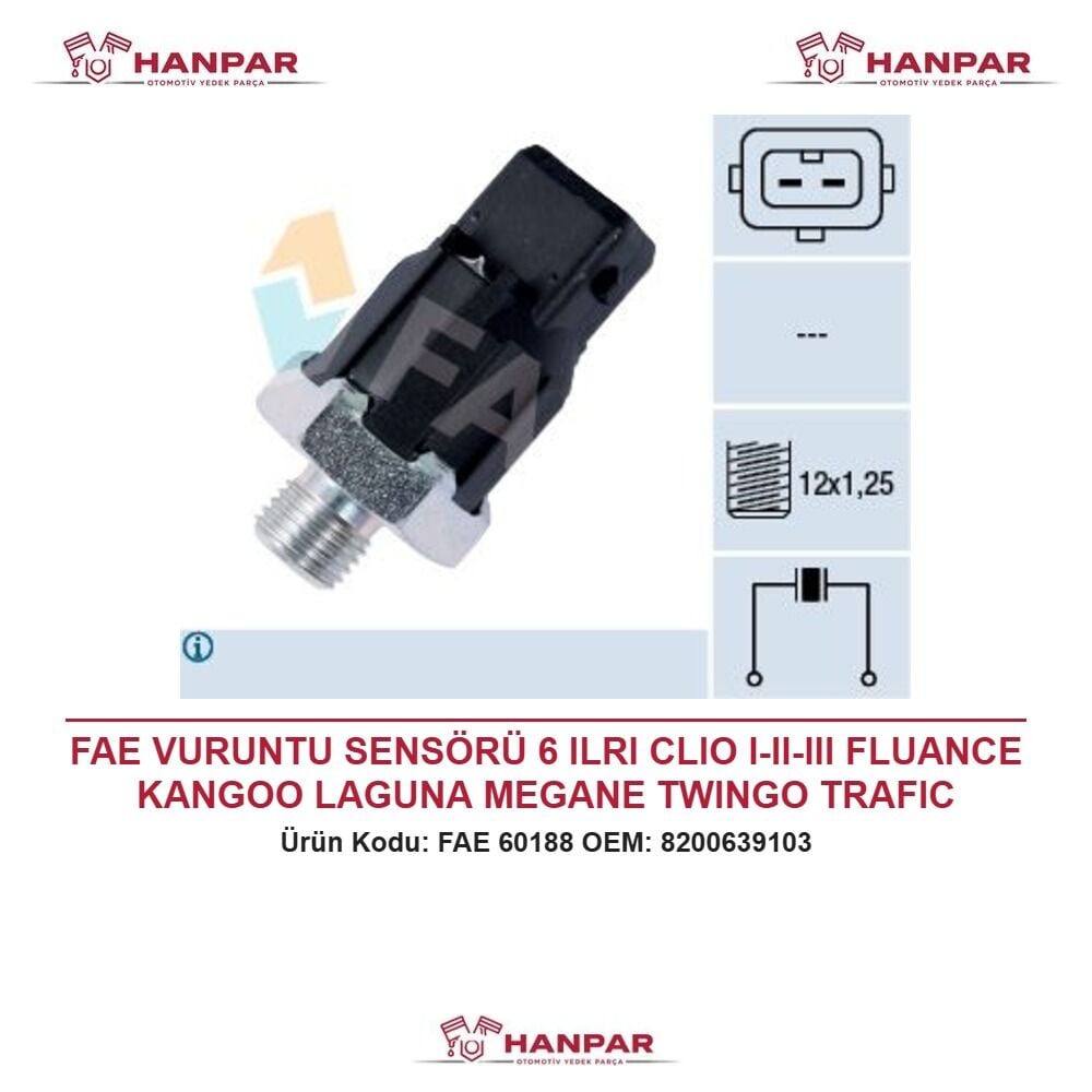 FAE VURUNTU SENSÖRÜ 6 ILRI CLIO I-II-III FLUANCE KANGOO LAGUNA MEGANE TWINGO TRAFIC 1.5-1.4-1.9 98-