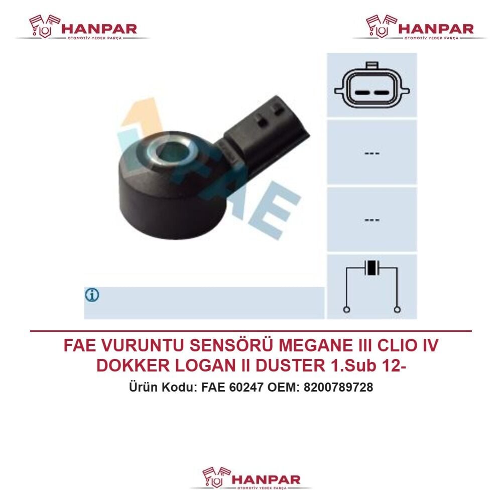 FAE VURUNTU SENSÖRÜ MEGANE III CLIO IV DOKKER LOGAN II DUSTER 1.Sub 12-