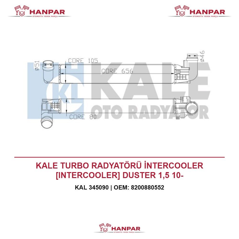 KALE TURBO RADYATÖRÜ İNTERCOOLER [INTERCOOLER] DUSTER 1,5 10-
