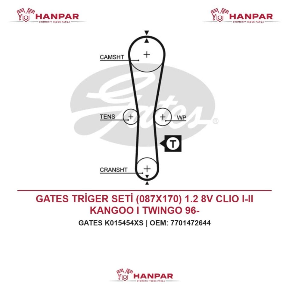 GATES TRİGER SETİ (087X170) 1.2 8V CLIO I-II KANGOO I TWINGO 96-