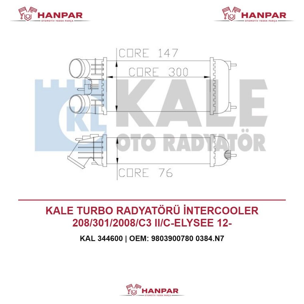 KALE TURBO RADYATÖRÜ İNTERCOOLER 208/301/2008/C3 II/C-ELYSEE 12-
