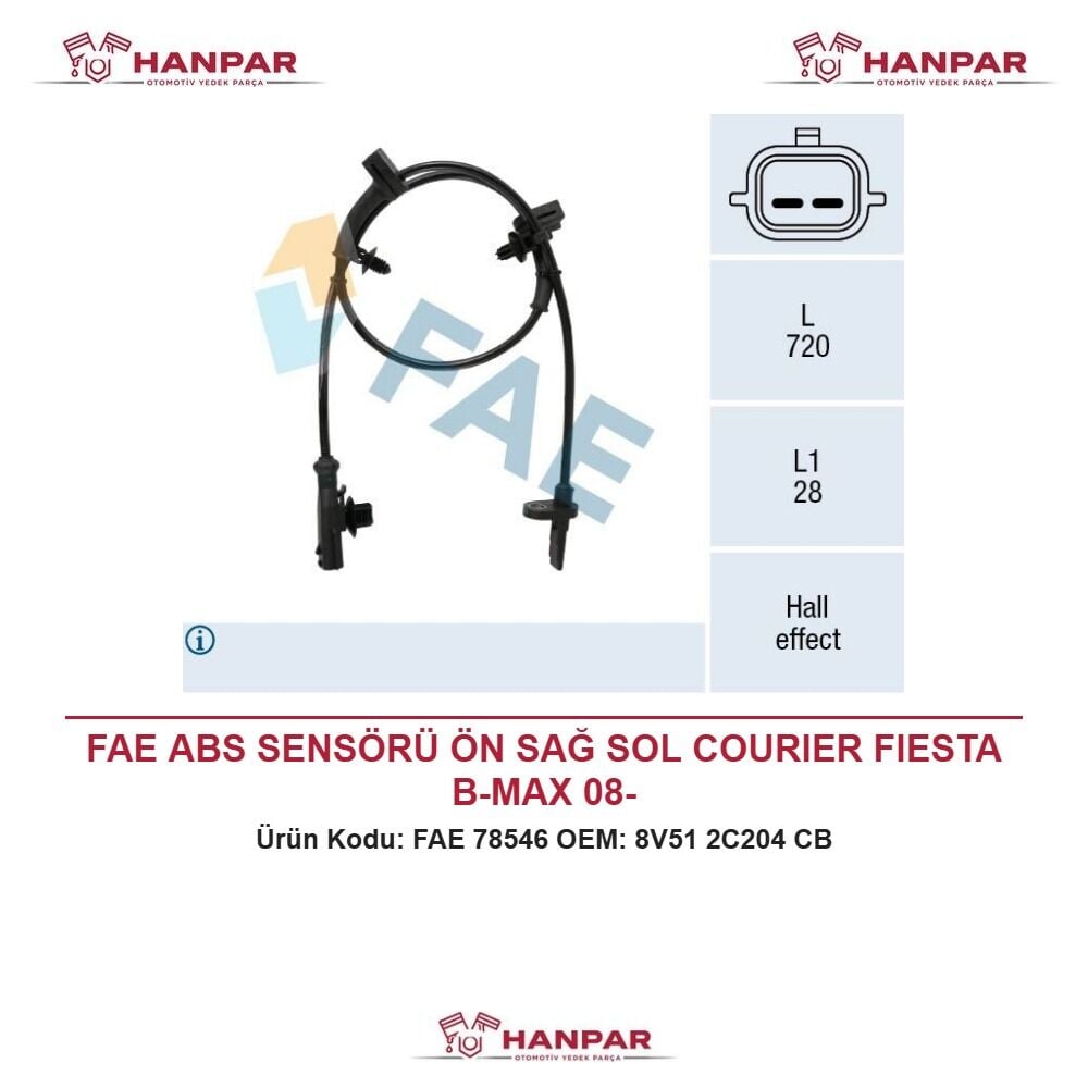 FAE ABS SENSÖRÜ ÖN SAĞ SOL COURIER FIESTA B-MAX 08-