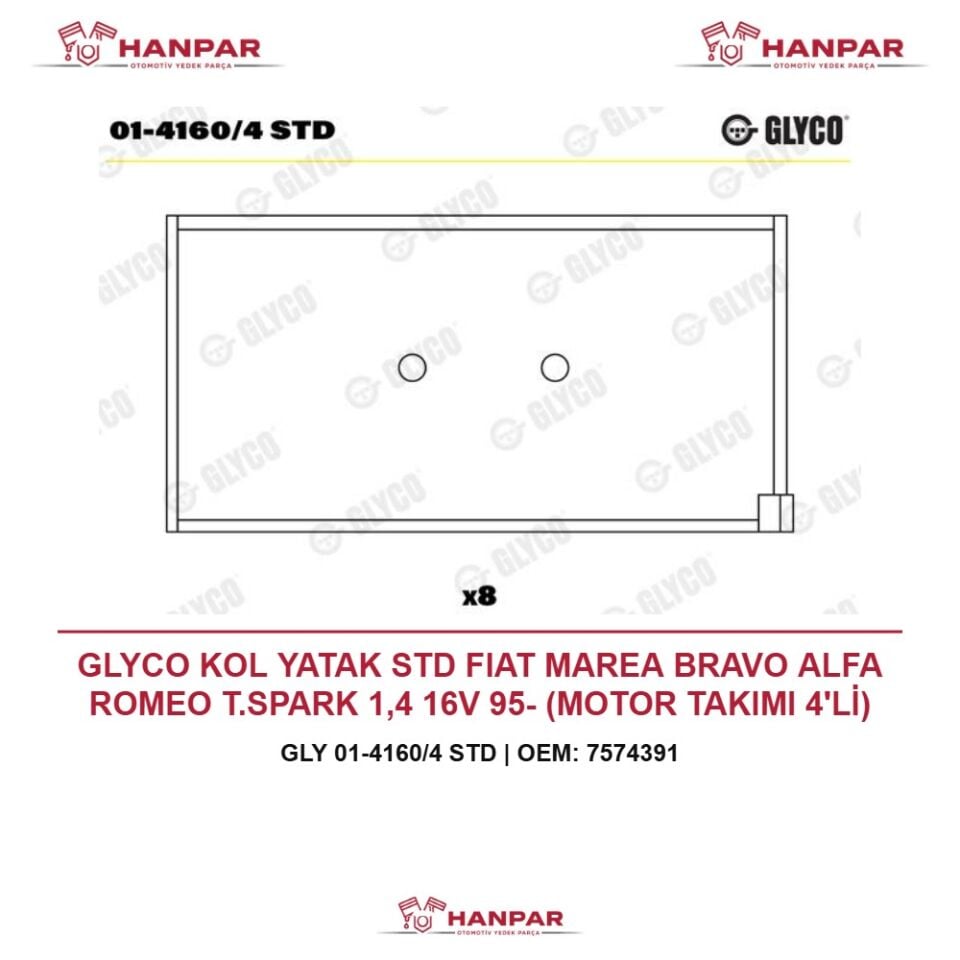GLYCO KOL YATAK STD FIAT MAREA BRAVO ALFA ROMEO T.SPARK 1,4 16V 95-