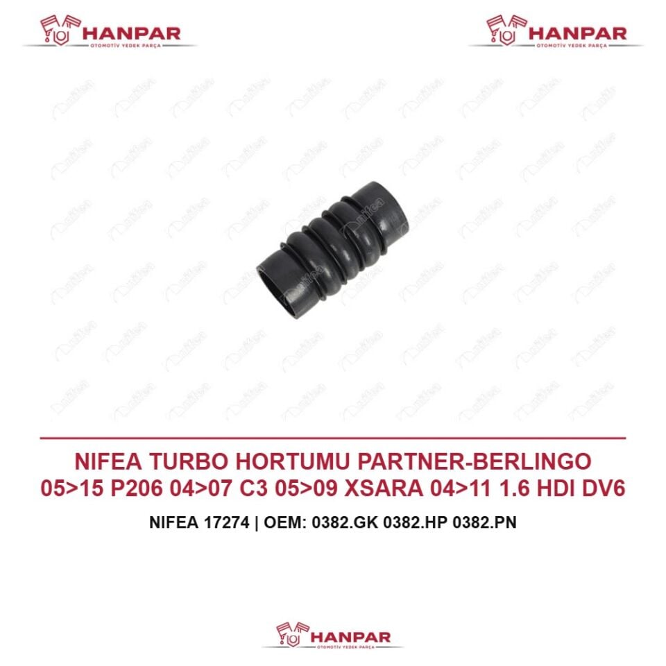NIFEA TURBO HORTUMU PARTNER-BERLINGO 05>15 P206 04>07 C3 05>09 XSARA 04>11 1.6 HDI DV6