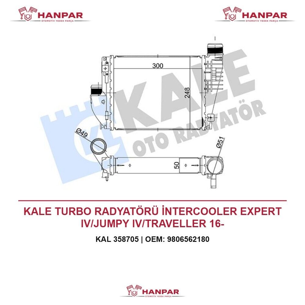 KALE TURBO RADYATÖRÜ İNTERCOOLER EXPERT IV/JUMPY IV/TRAVELLER 16-