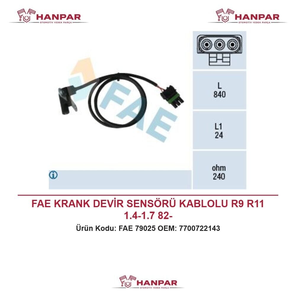 FAE KRANK DEVİR SENSÖRÜ KABLOLU R9 R11 1.4-1.7 82-