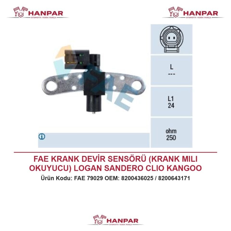 FAE KRANK DEVİR SENSÖRÜ (KRANK MILI OKUYUCU) LOGAN SANDERO CLIO KANGOO MEGANE SYMBOL THALIA 1.2-1.4-1.6 96-