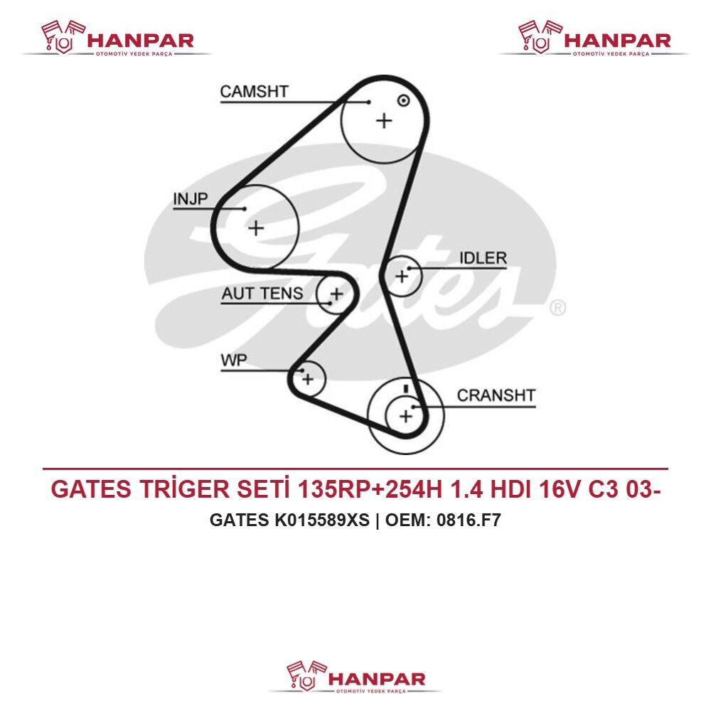 GATES TRİGER SETİ 135RP+254H 1.4 HDI 16V C3 03-