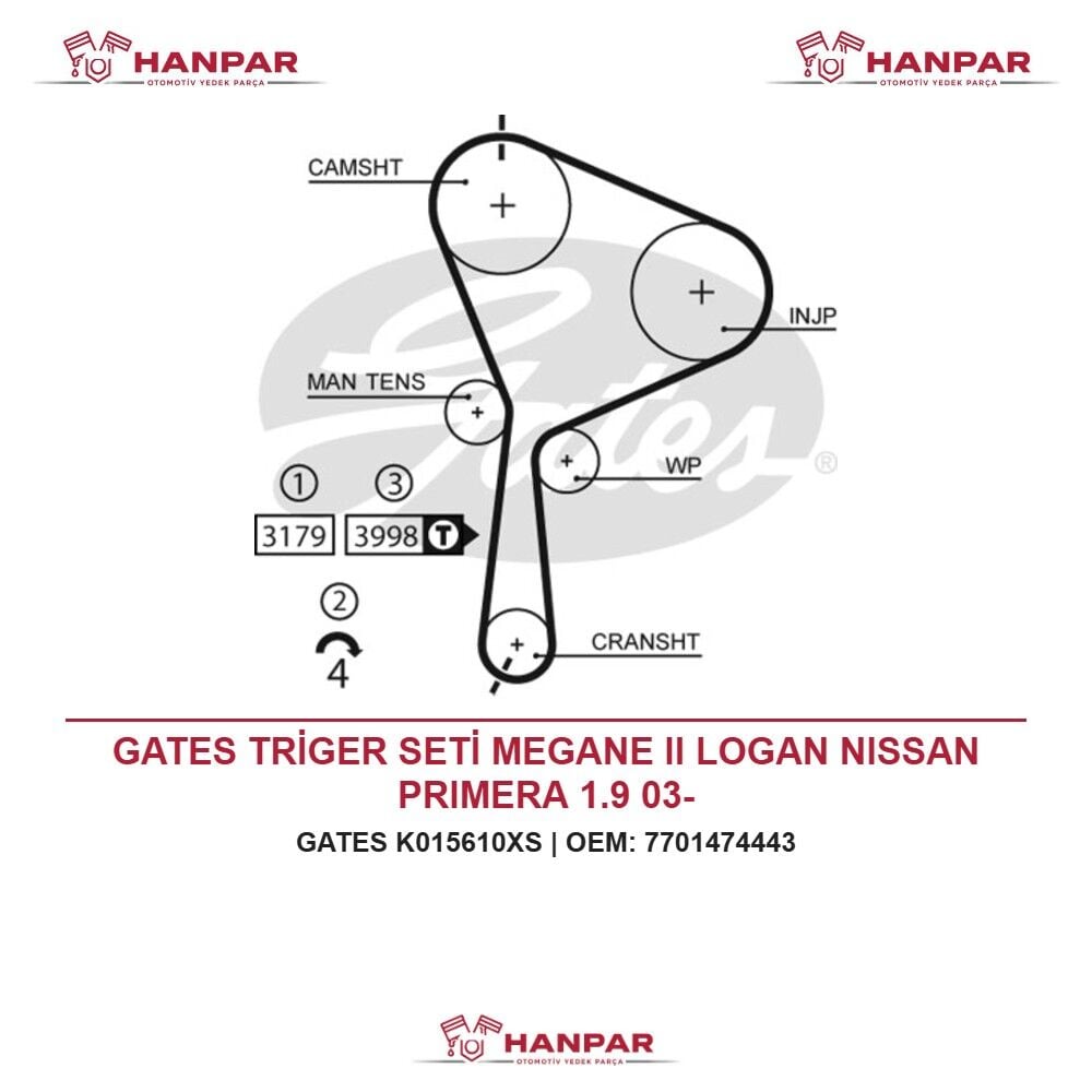 GATES TRİGER SETİ MEGANE II LOGAN NISSAN PRIMERA 1.9 03-