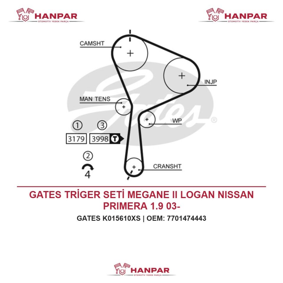 GATES TRİGER SETİ MEGANE II LOGAN NISSAN PRIMERA 1.9 03-