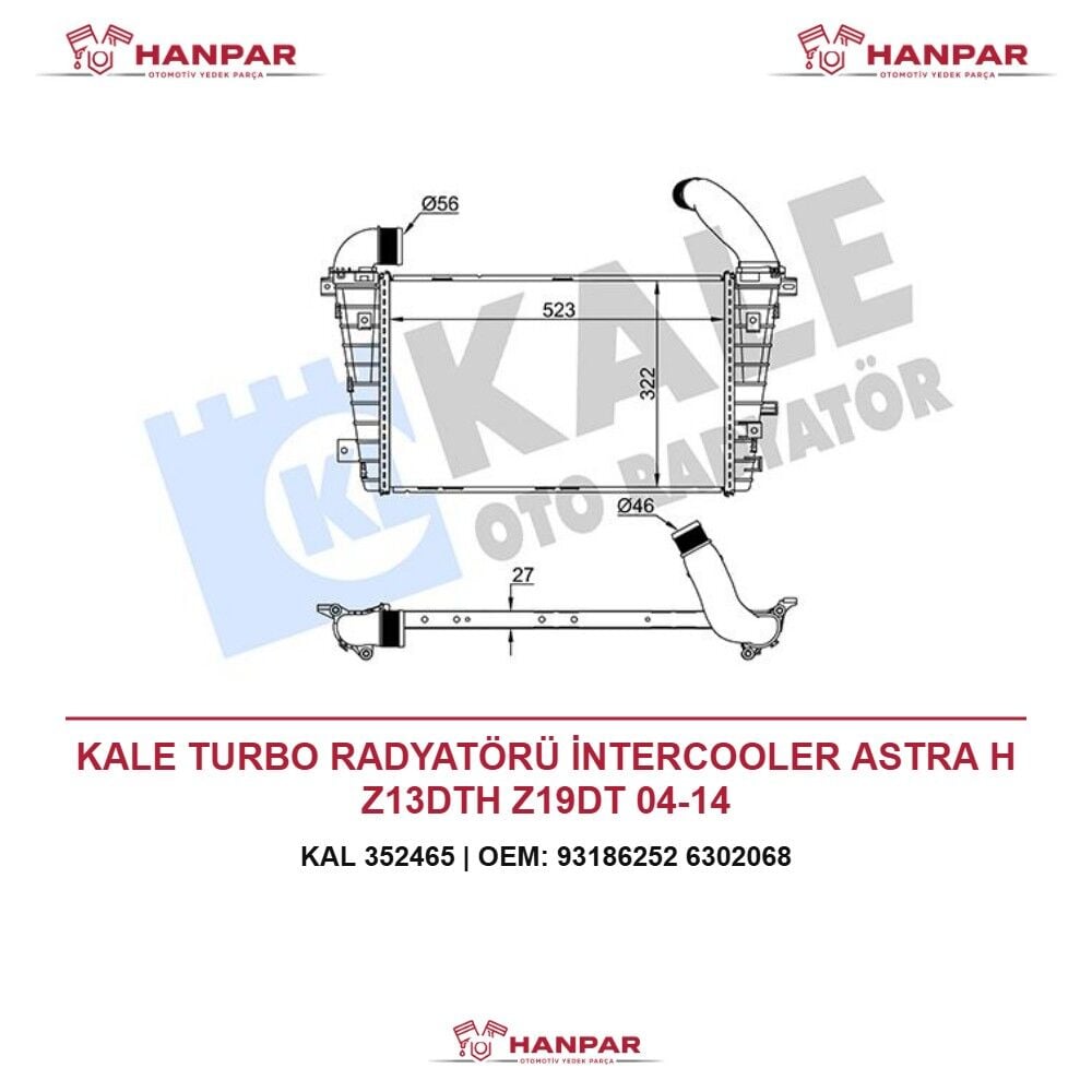 KALE TURBO RADYATÖRÜ İNTERCOOLER ASTRA H Z13DTH Z19DT 04-14