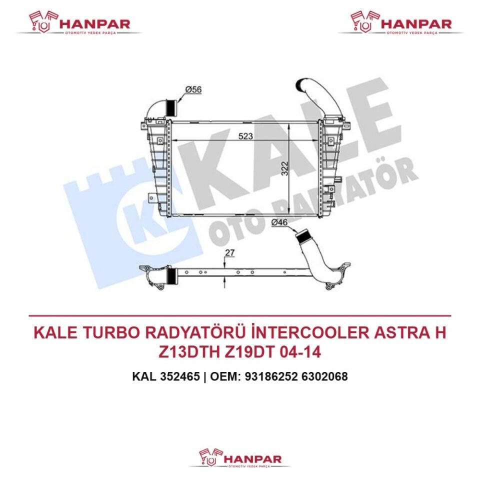 KALE TURBO RADYATÖRÜ İNTERCOOLER ASTRA H Z13DTH Z19DT 04-14