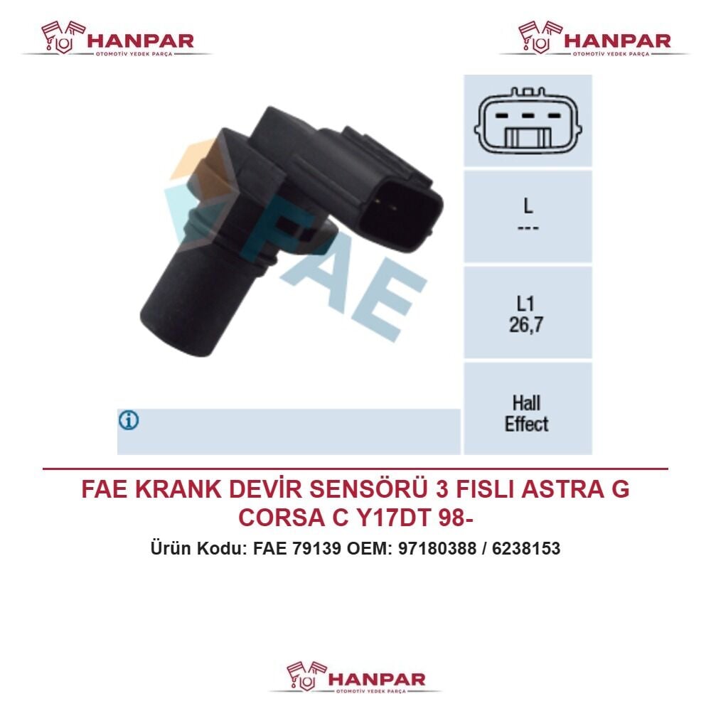 FAE KRANK DEVİR SENSÖRÜ 3 FISLI ASTRA G CORSA C Y17DT 98-