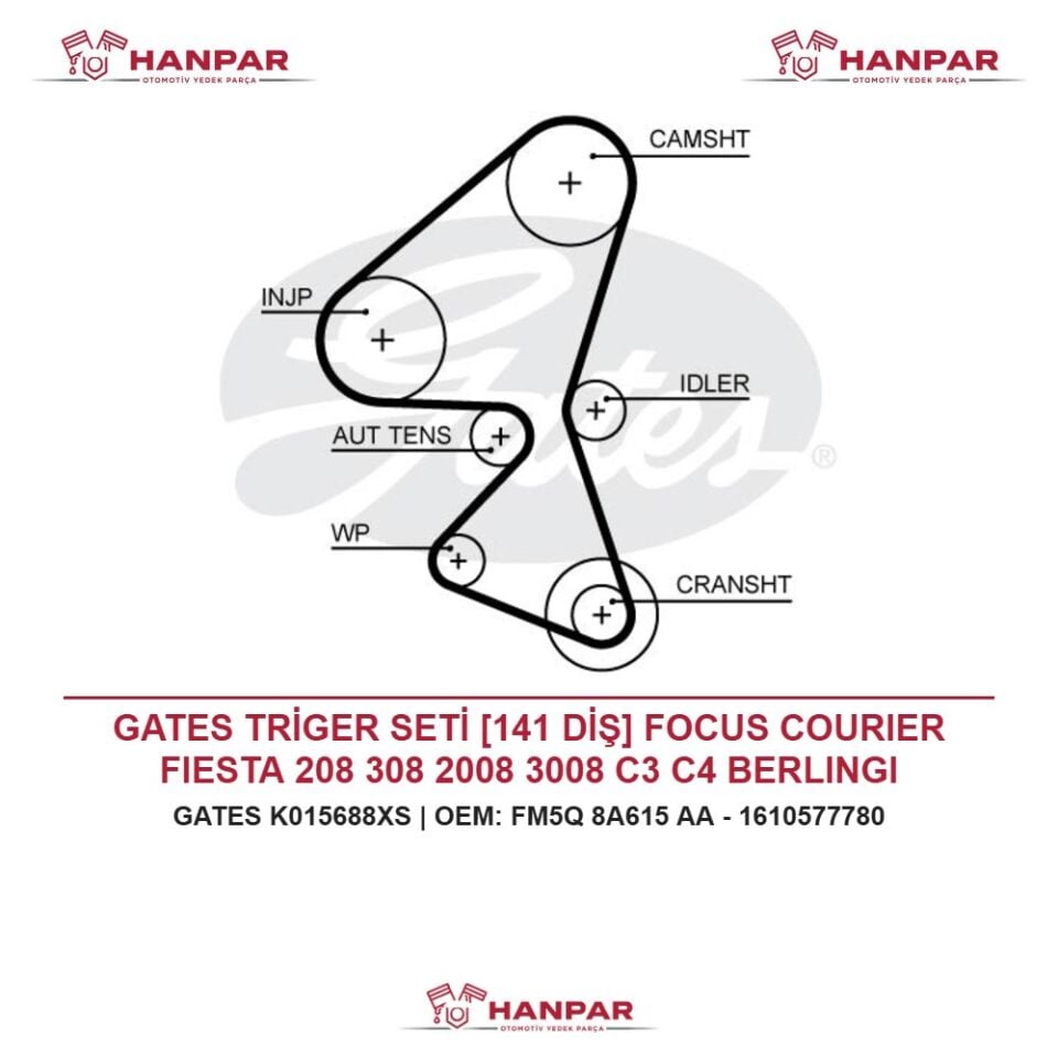 GATES TRİGER SETİ [141 DİŞ] FOCUS COURIER FIESTA 208 308 2008 3008 C3 C4 BERLINGI CROSSLAND X COMBO E 1.5 1.6 TDCI HDI 14-