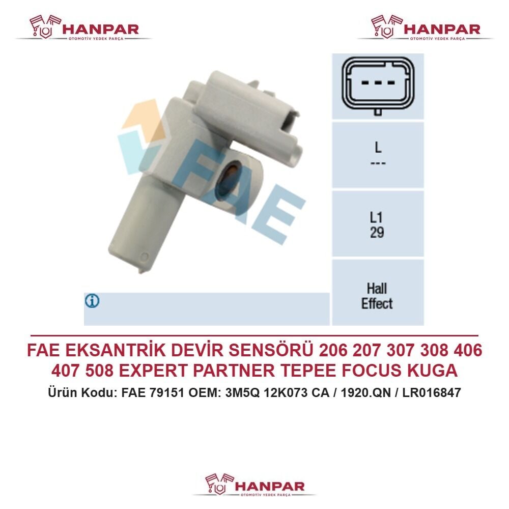 FAE EKSANTRİK DEVİR SENSÖRÜ 206 207 307 308 406 407 508 EXPERT PARTNER TEPEE FOCUS KUGA MONDEO C-MAX 1.6-2.0 HDI-TDCI 07-