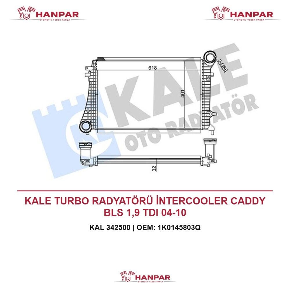 KALE TURBO RADYATÖRÜ İNTERCOOLER CADDY BLS 1,9 TDI 04-10