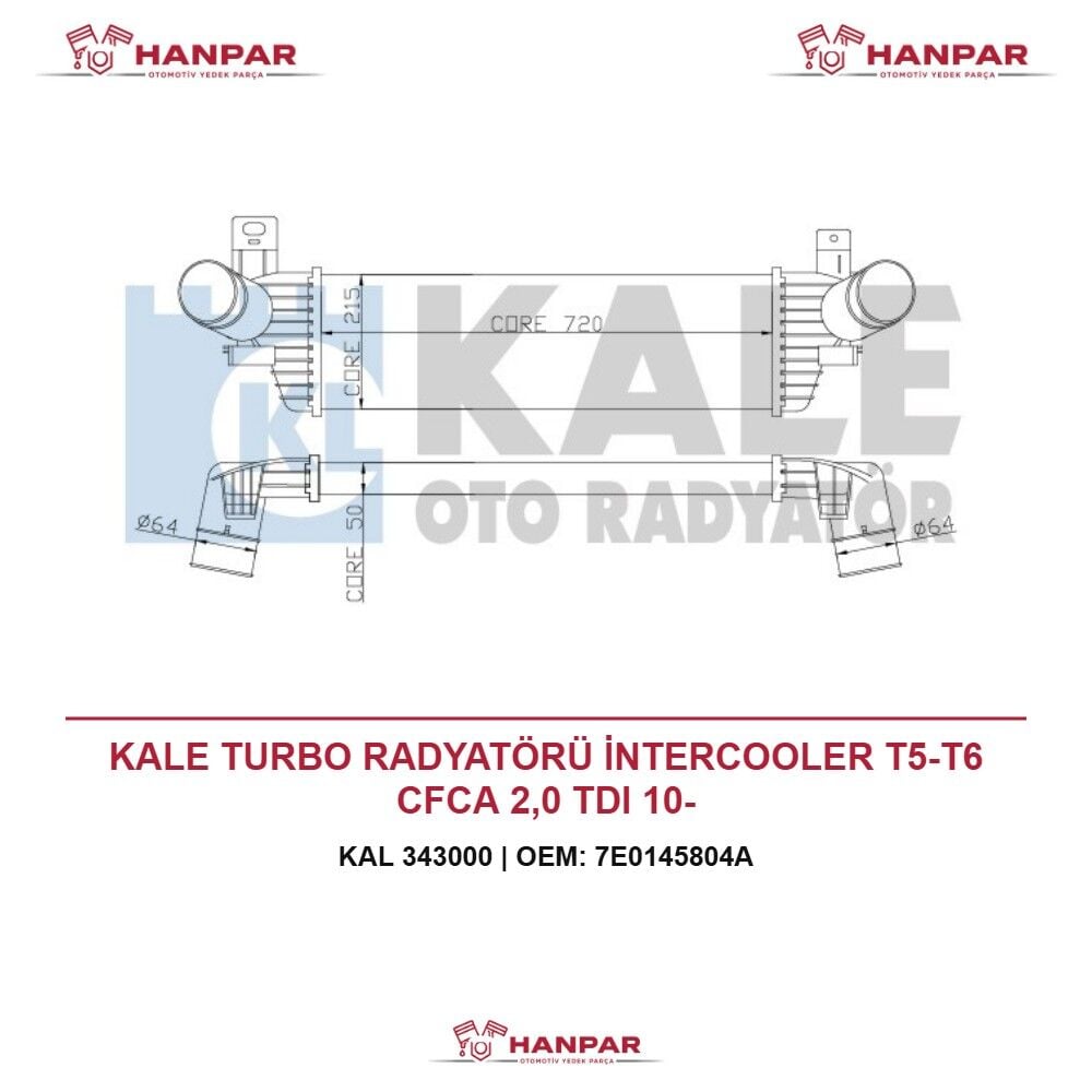 KALE TURBO RADYATÖRÜ İNTERCOOLER T5-T6 CFCA 2,0 TDI 10-