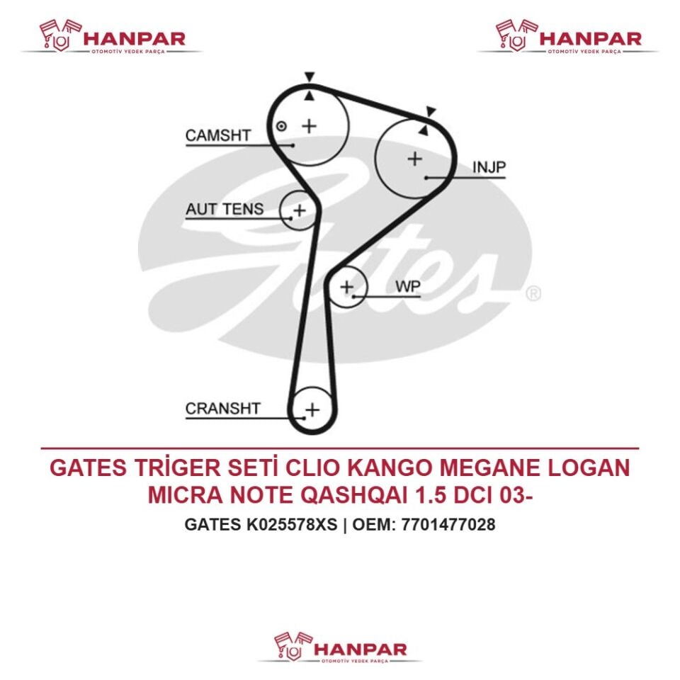 GATES TRİGER SETİ CLIO KANGO MEGANE LOGAN MICRA NOTE QASHQAI 1.5 DCI 03-