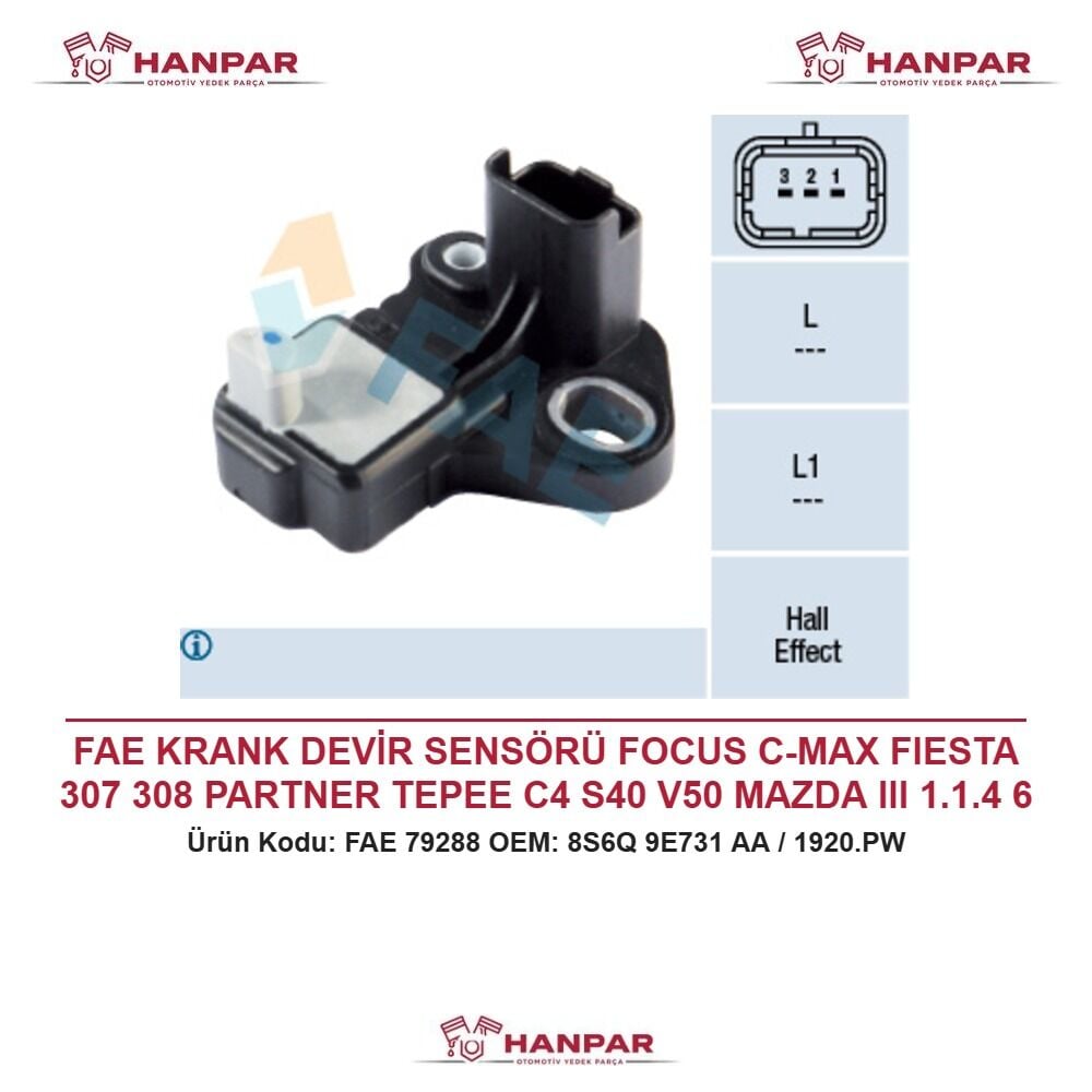 FAE KRANK DEVİR SENSÖRÜ FOCUS C-MAX FIESTA 307 308 PARTNER TEPEE C4 S40 V50 MAZDA III 1.1.4 6 HDI TDCI 03-