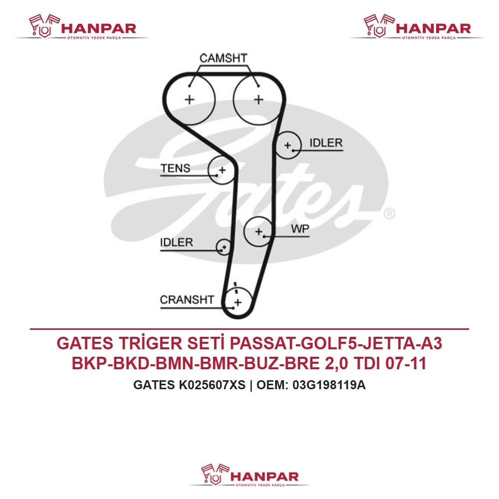 GATES TRİGER SETİ PASSAT-GOLF5-JETTA-A3 BKP-BKD-BMN-BMR-BUZ-BRE 2,0 TDI 07-11