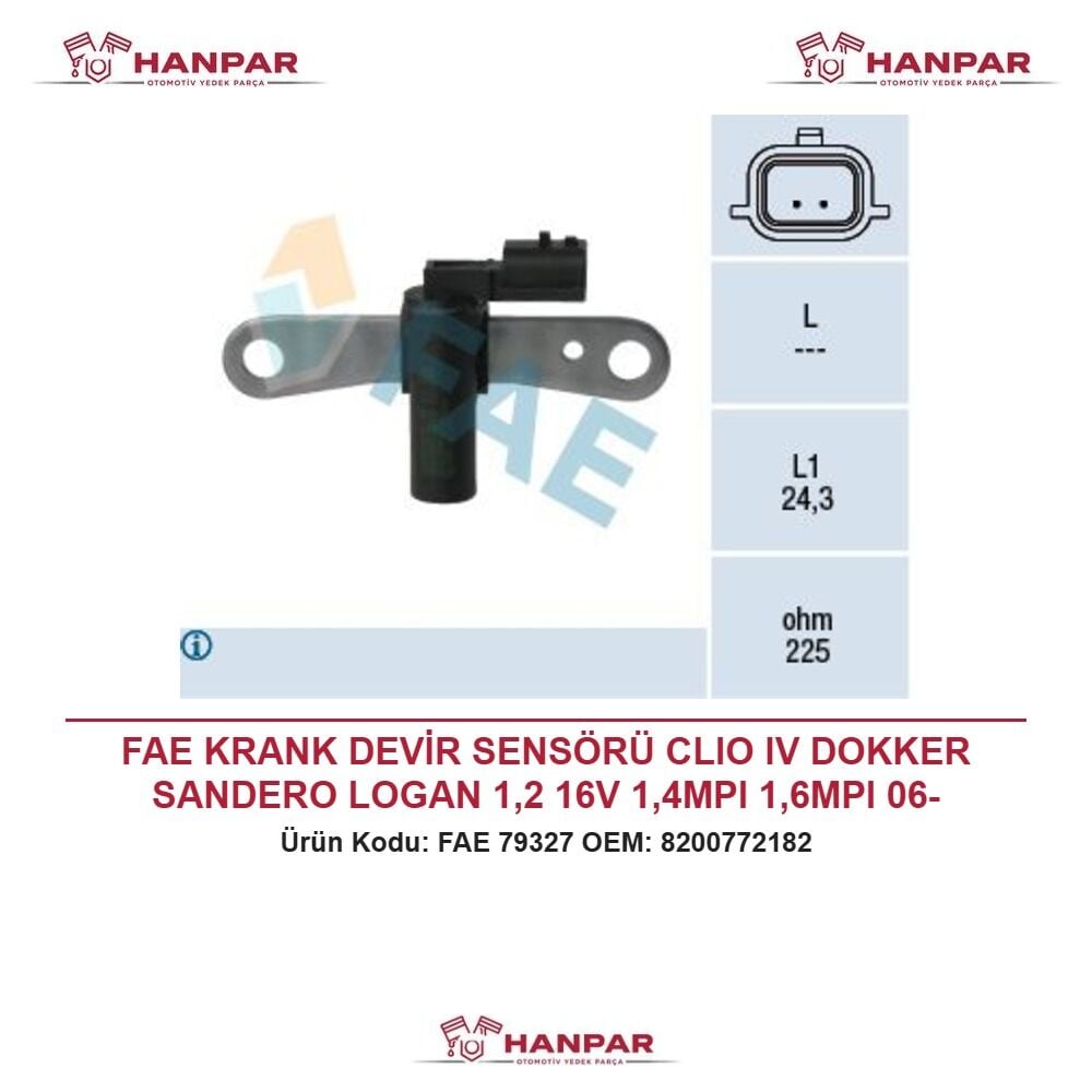 FAE KRANK DEVİR SENSÖRÜ CLIO IV DOKKER SANDERO LOGAN 1,2 16V 1,4MPI 1,6MPI 06-