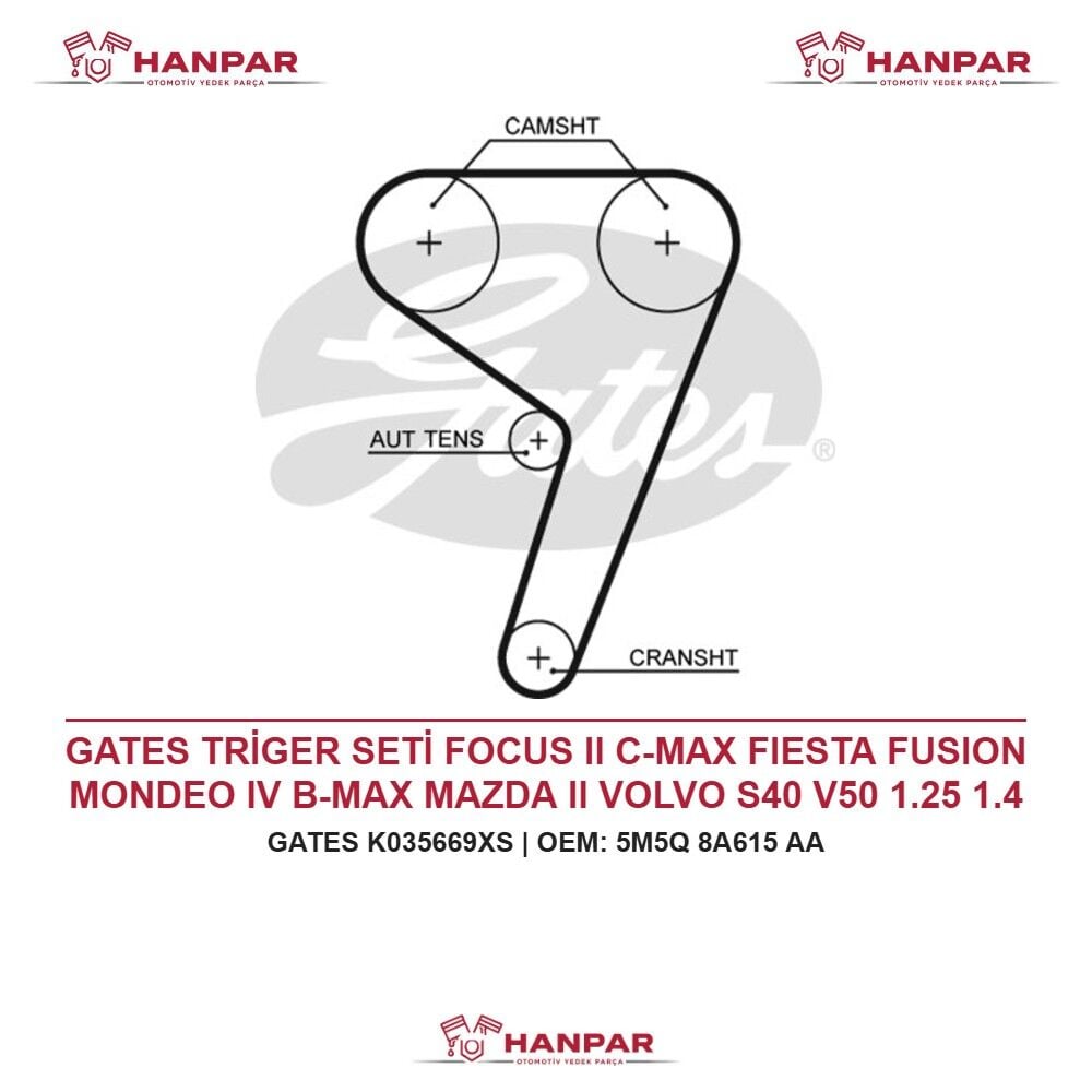 GATES TRİGER SETİ FOCUS II C-MAX FIESTA FUSION MONDEO IV B-MAX MAZDA II VOLVO S40 V50 1.25 1.4 1.6 TI VCT 16 VALF 03-