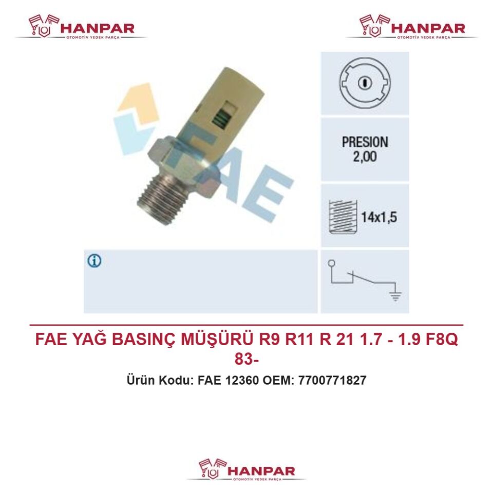 FAE YAĞ BASINÇ MÜŞÜRÜ R9 R11 R 21 1.7 - 1.9 F8Q 83-