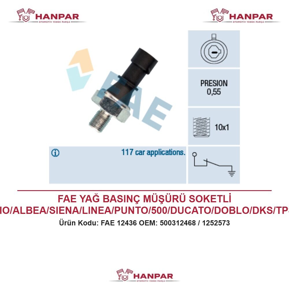 FAE YAĞ BASINÇ MÜŞÜRÜ SOKETLİ PALIO/ALBEA/SIENA/LINEA/PUNTO/500/DUCATO/DOBLO/DKS/TPSXU VECTRA C INSIGNIA MERIVA A ZAFIRA B CRUZE AVEO 93-