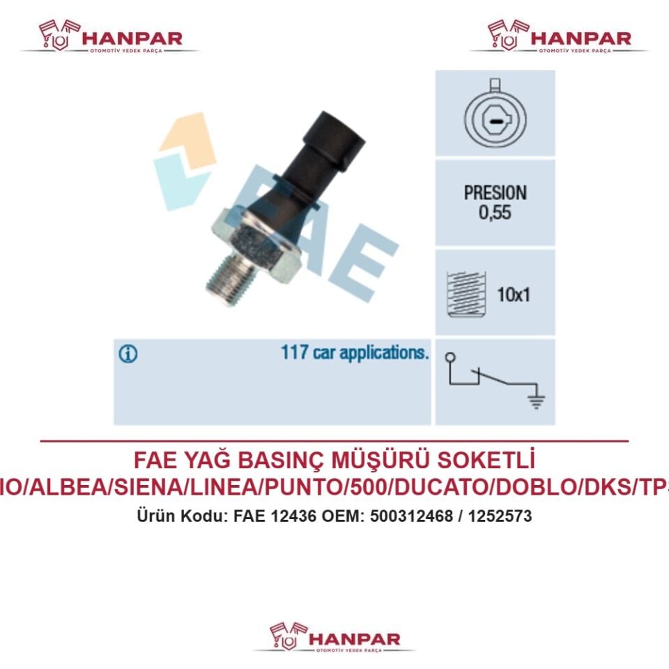 FAE YAĞ BASINÇ MÜŞÜRÜ SOKETLİ PALIO/ALBEA/SIENA/LINEA/PUNTO/500/DUCATO/DOBLO/DKS/TPSXU VECTRA C INSIGNIA MERIVA A ZAFIRA B CRUZE AVEO 93-