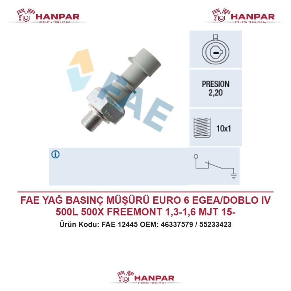 FAE YAĞ BASINÇ MÜŞÜRÜ EURO 6 EGEA/DOBLO IV 500L 500X FREEMONT 1,3-1,6 MJT 15-