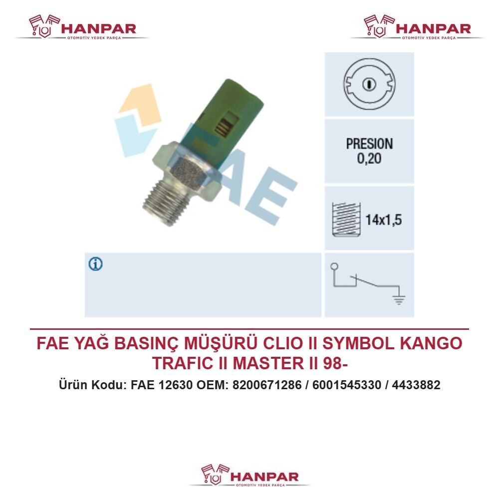FAE YAĞ BASINÇ MÜŞÜRÜ CLIO II SYMBOL KANGO TRAFIC II MASTER II 98-