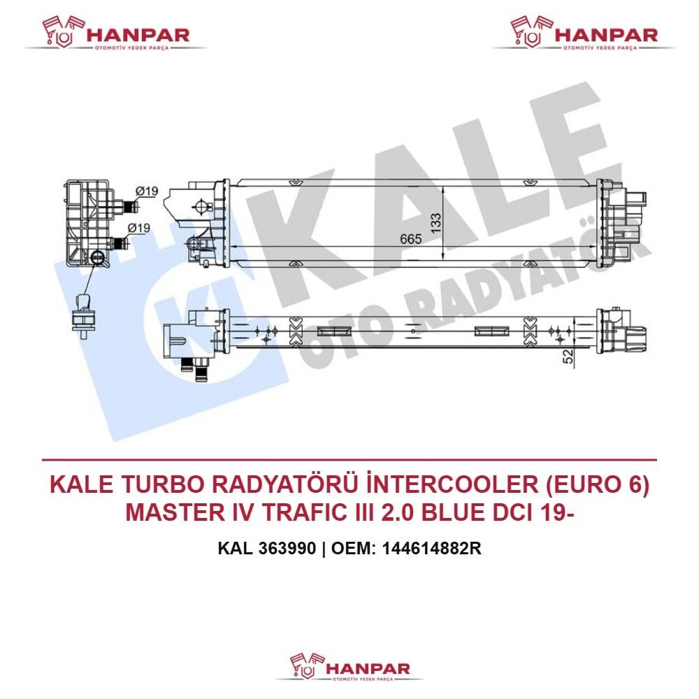 KALE TURBO RADYATÖRÜ İNTERCOOLER (EURO 6) MASTER IV TRAFIC III 2.0 BLUE DCI 19-