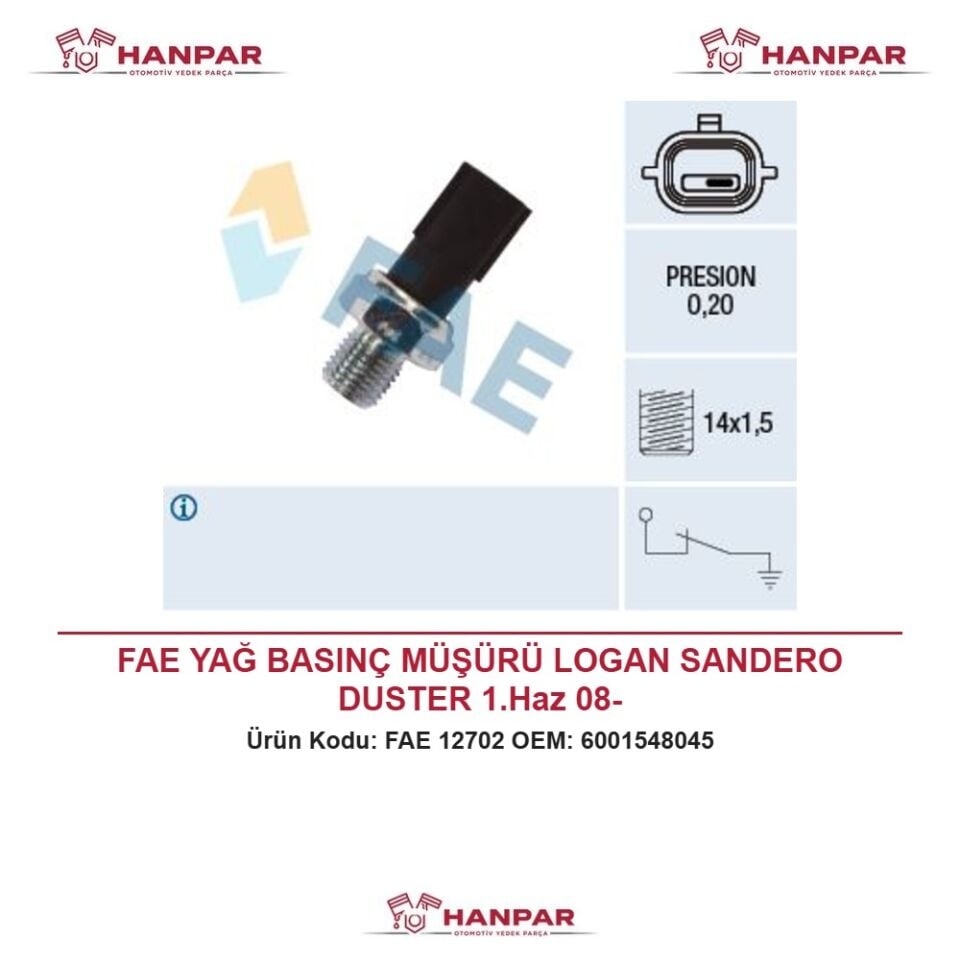 FAE YAĞ BASINÇ MÜŞÜRÜ LOGAN SANDERO DUSTER 1.Haz 08-