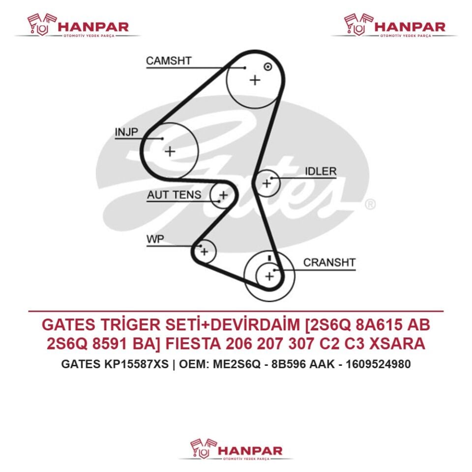 GATES TRİGER SETİ+DEVİRDAİM [2S6Q 8A615 AB 2S6Q 8591 BA] FIESTA 206 207 307 C2 C3 XSARA BIPPER TEPE NEMO MAZDA II 1.4 TDCI HDI 99-11