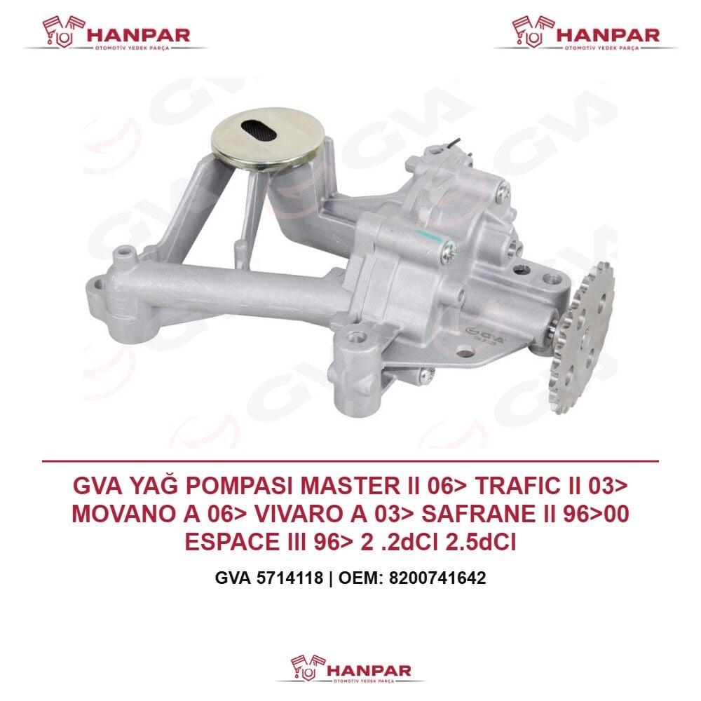 GVA YAĞ POMPASI MASTER II 06> TRAFIC II 03> MOVANO A 06> VIVARO A 03> SAFRANE II 96>00 ESPACE III 96> 2 .2dCI 2.5dCI