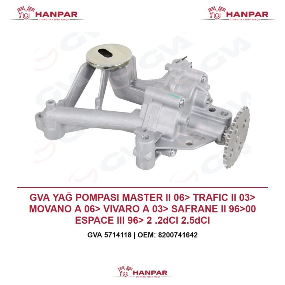 GVA YAĞ POMPASI MASTER II 06> TRAFIC II 03> MOVANO A 06> VIVARO A 03> SAFRANE II 96>00 ESPACE III 96> 2 .2dCI 2.5dCI