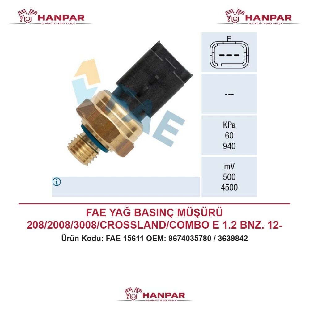 FAE YAĞ BASINÇ MÜŞÜRÜ 208/2008/3008/CROSSLAND/COMBO E 1.2 BNZ. 12-