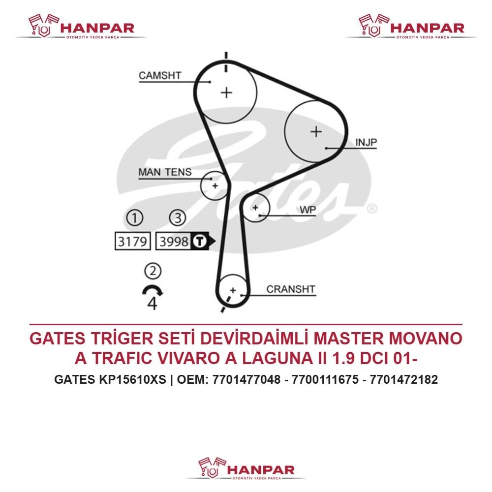 GATES TRİGER SETİ DEVİRDAİMLİ MASTER MOVANO A TRAFIC VIVARO A LAGUNA II 1.9 DCI 01-