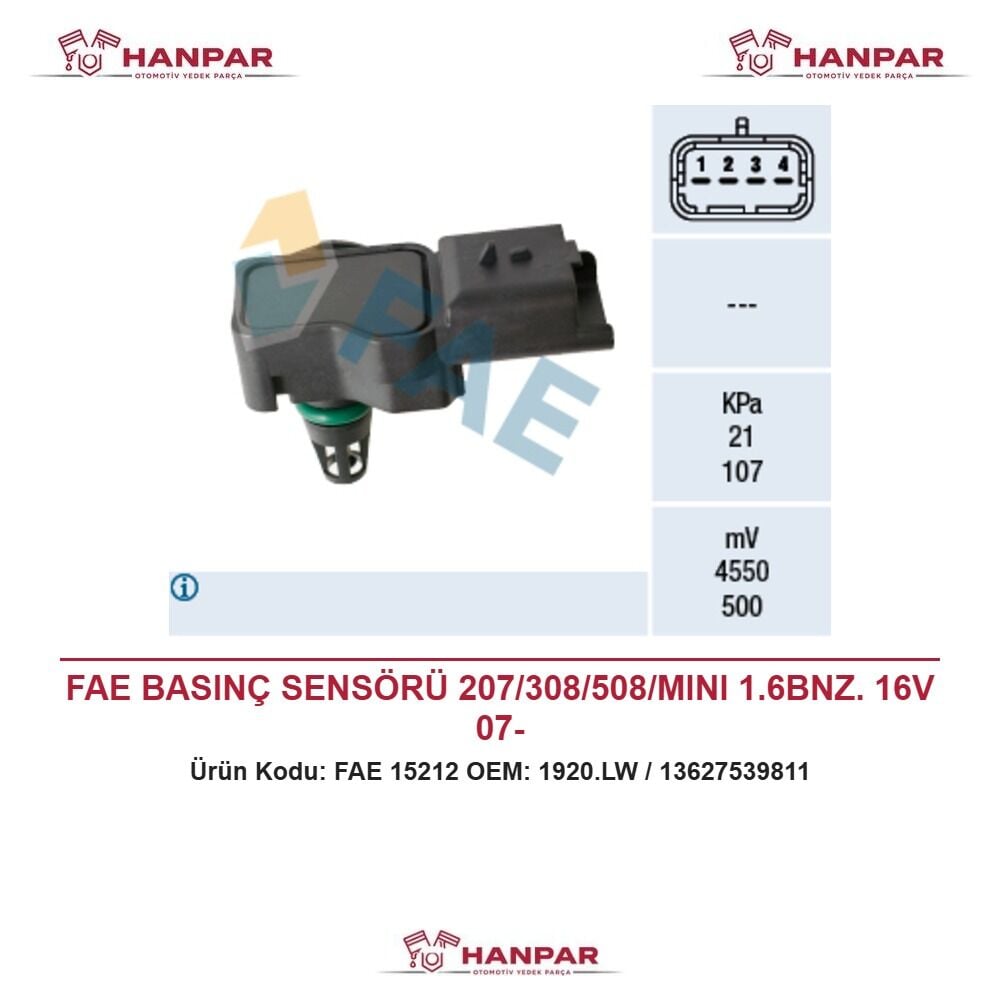 FAE BASINÇ SENSÖRÜ 207/308/508/MINI 1.6BNZ. 16V 07-