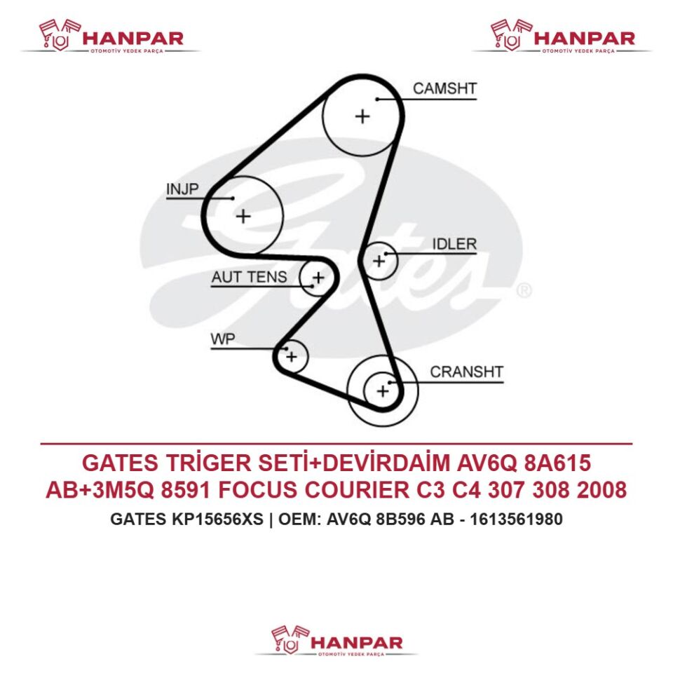 GATES TRİGER SETİ+DEVİRDAİM AV6Q 8A615 AB+3M5Q 8591 FOCUS COURIER C3 C4 307 308 2008 3008 BERLINGO S40 S60 1.5 1.6 TDCI HDI 11-