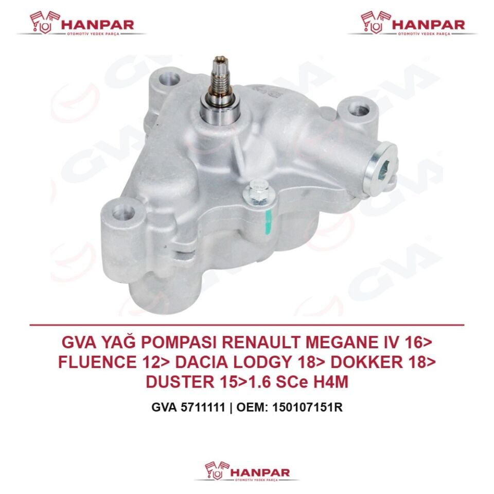 GVA YAĞ POMPASI RENAULT MEGANE IV 16> FLUENCE 12> DACIA LODGY 18> DOKKER 18> DUSTER 15>1.6 SCe H4M