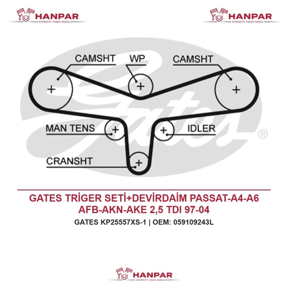 GATES TRİGER SETİ+DEVİRDAİM PASSAT-A4-A6 AFB-AKN-AKE 2,5 TDI 97-04