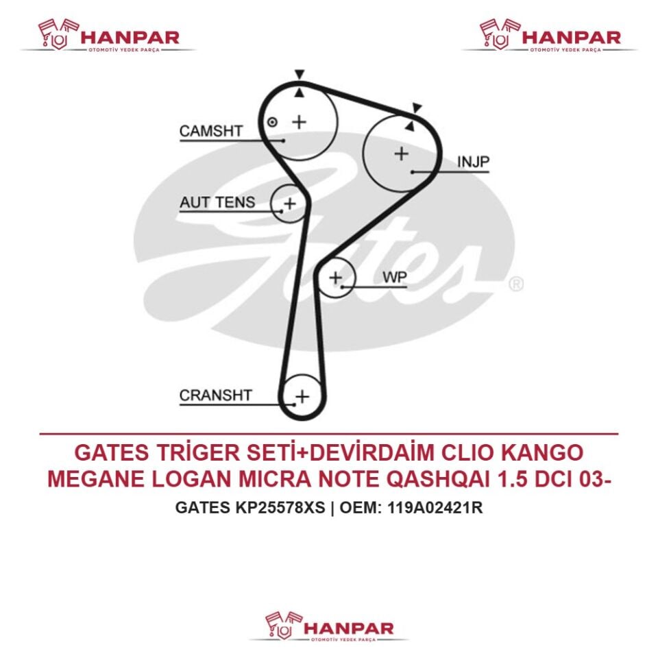 GATES TRİGER SETİ+DEVİRDAİM CLIO KANGO MEGANE LOGAN MICRA NOTE QASHQAI 1.5 DCI 03-