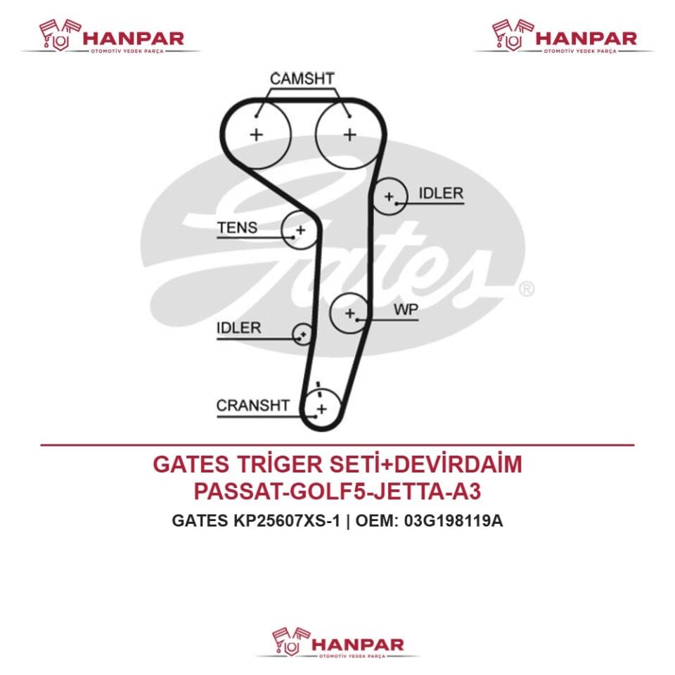 GATES TRİGER SETİ+DEVİRDAİM PASSAT-GOLF5-JETTA-A3 BKP-BKD-BMN-BMR-BUZ-BRE 2,0 TDI 07-11