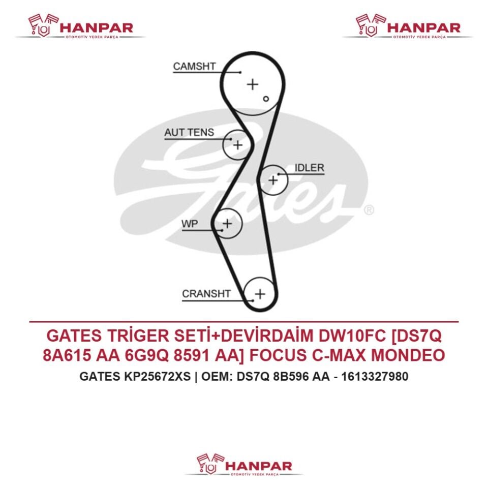 GATES TRİGER SETİ+DEVİRDAİM DW10FC [DS7Q 8A615 AA 6G9Q 8591 AA] FOCUS C-MAX MONDEO KUGA 308 3008 508 5008 BOXER EXPERT C4 C5 JUMPER JUMPY DS4 GRANDLAND PROACE 2.0 2.2 TDCI HDI 12-