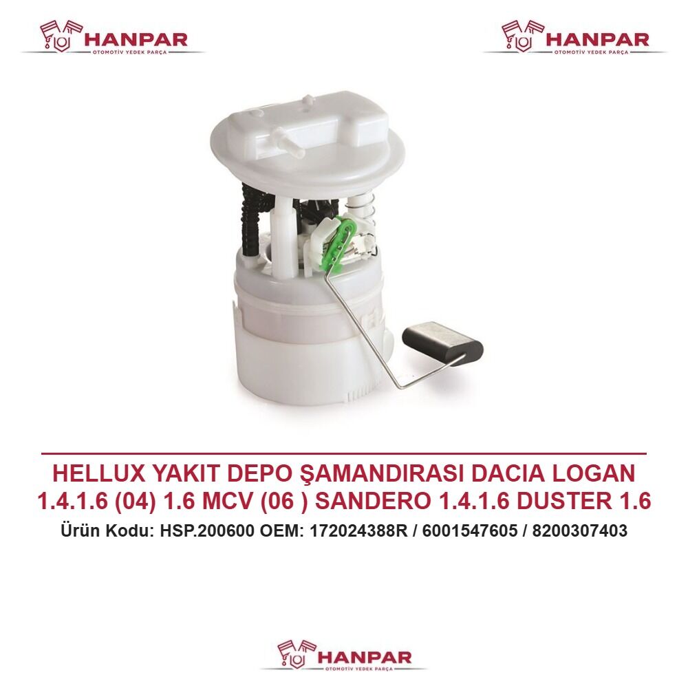 HELLUX YAKIT DEPO ŞAMANDIRASI DACIA LOGAN 1.4.1.6 (04) 1.6 MCV (06 ) SANDERO 1.4.1.6 DUSTER 1.6 (07 ) TEK ÇIKIŞ