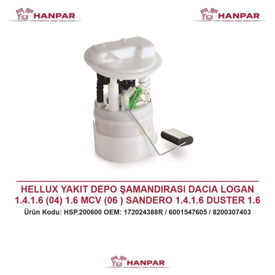 HELLUX YAKIT DEPO ŞAMANDIRASI DACIA LOGAN 1.4.1.6 (04) 1.6 MCV (06 ) SANDERO 1.4.1.6 DUSTER 1.6 (07 ) TEK ÇIKIŞ