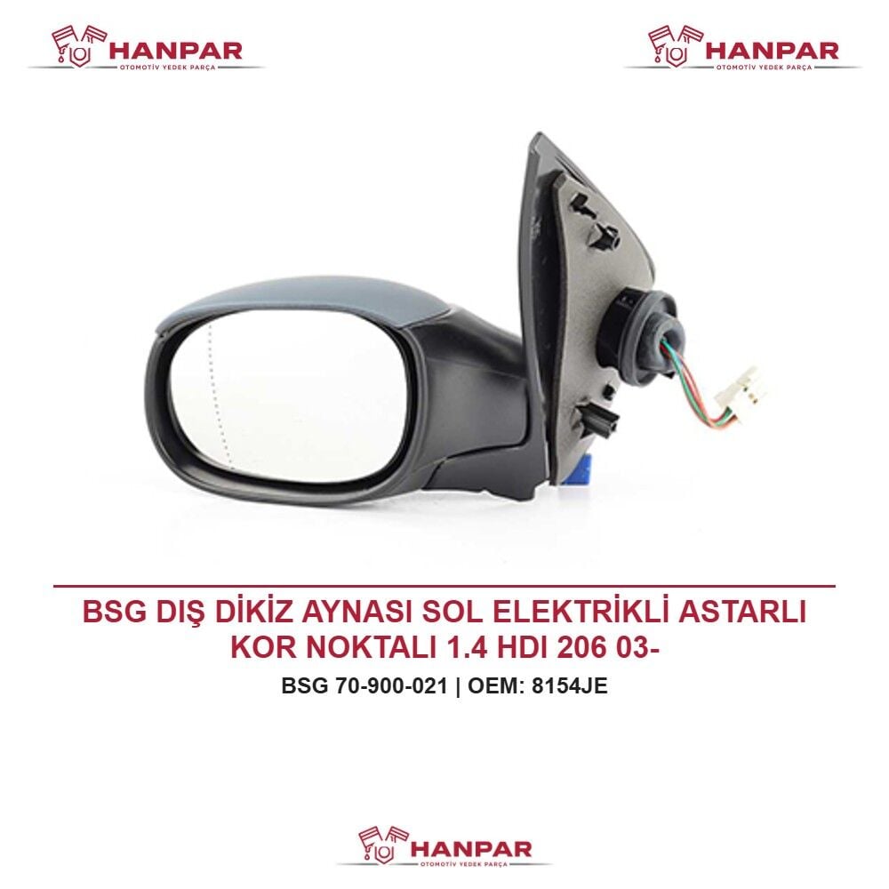 BSG DIŞ DİKİZ AYNASI SOL ELEKTRİKLİ ASTARLI KOR NOKTALI 1.4 HDI 206 03-