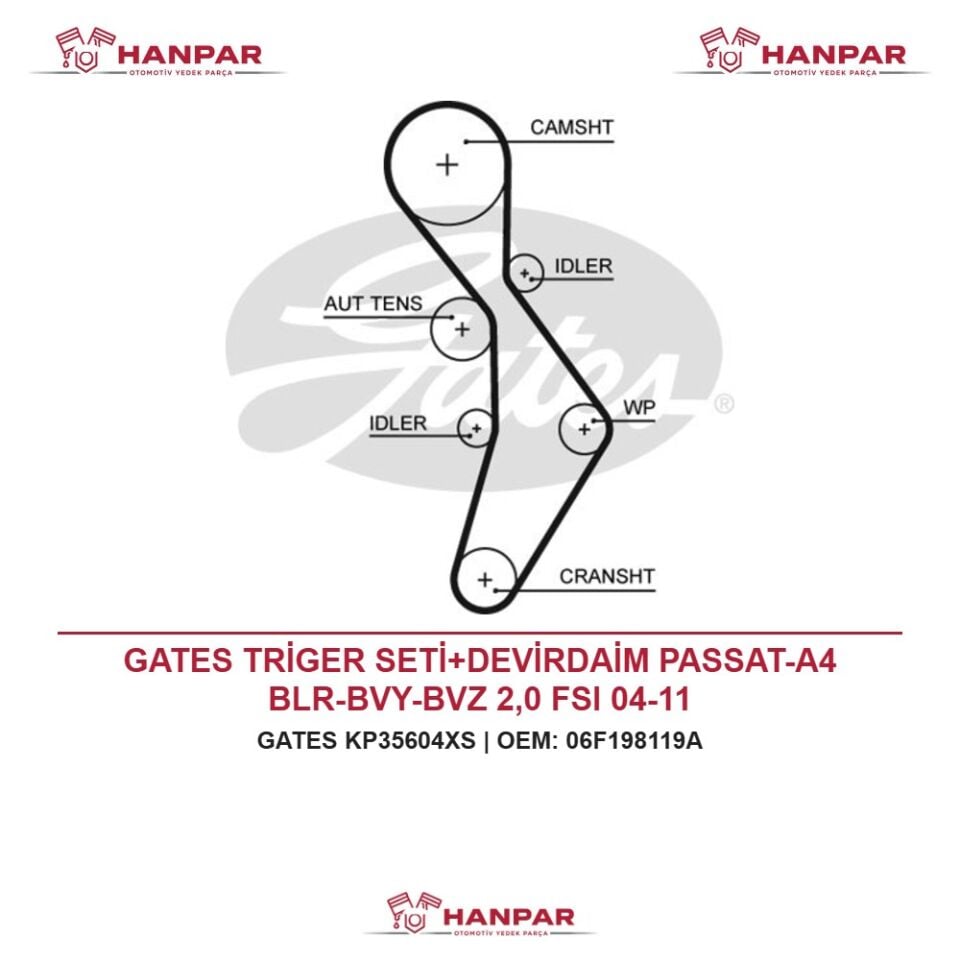 GATES TRİGER SETİ+DEVİRDAİM PASSAT-A4 BLR-BVY-BVZ 2,0 FSI 04-11