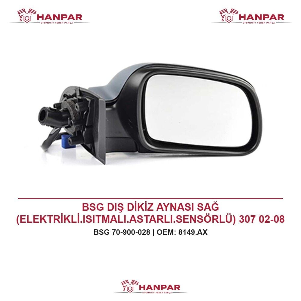 BSG DIŞ DİKİZ AYNASI SAĞ (ELEKTRİKLİ.ISITMALI.ASTARLI.SENSÖRLÜ) 307 02-08